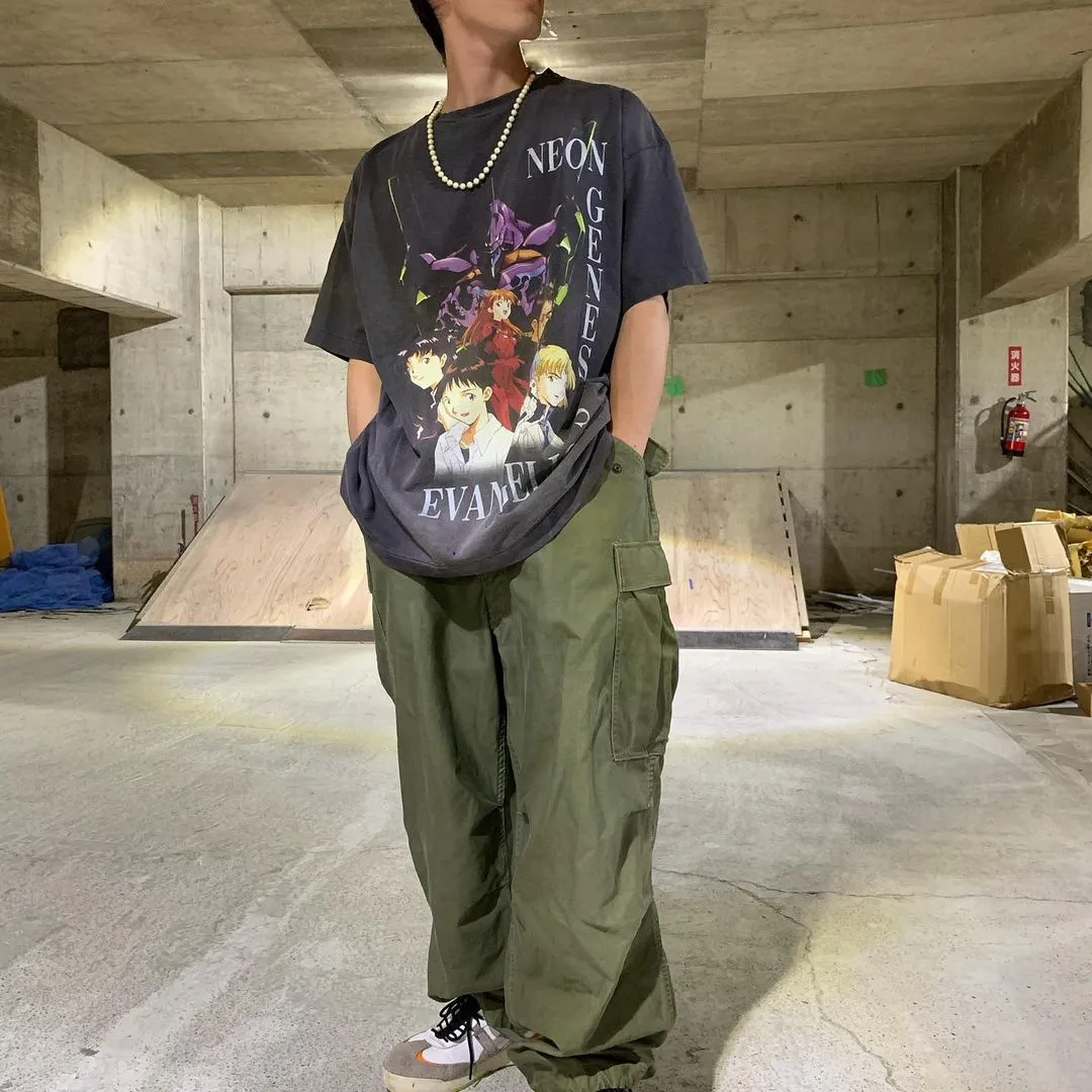 SAINT Mxxxxxx × EVANGELION NEON GNSIS TEE/BLK co-branded Neon Genesis Evangelion distressed short-sleeves, washed black S-XL, vintage NEW VINTAGE, top printing technology, garment dyeing, re-washed, distressed, correct co-branded main mark/washing mark